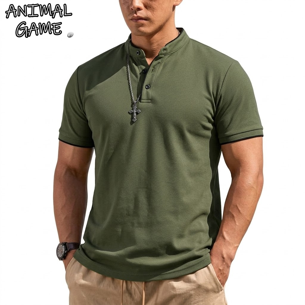 Hiking - Kaos Henley Lengan Pendek Musim Panas