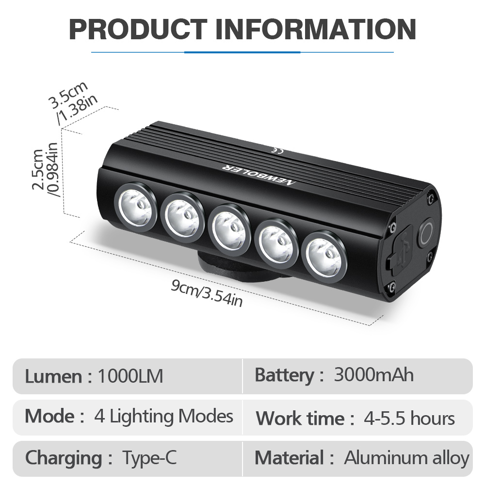 NEWBOLER Lampu Sepeda Depan 10 - Rechargeable Bicycle Headlight 1000 Lumen ulasan dan harga
