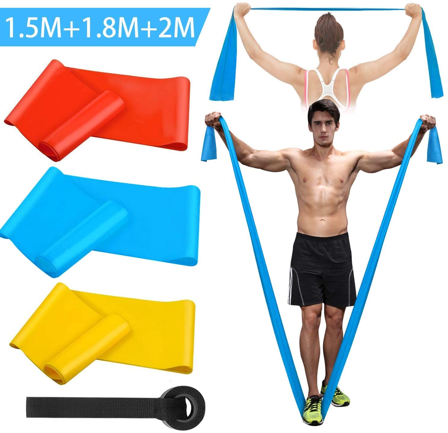 Pita Kebugaran Elastis 3 Buah  - Pilates Bar Kit With Resistance Bands ulasan dan harga